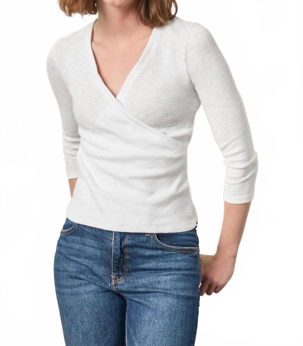 NEW LILLA P ribbed slub 3/4 sleeve top in white